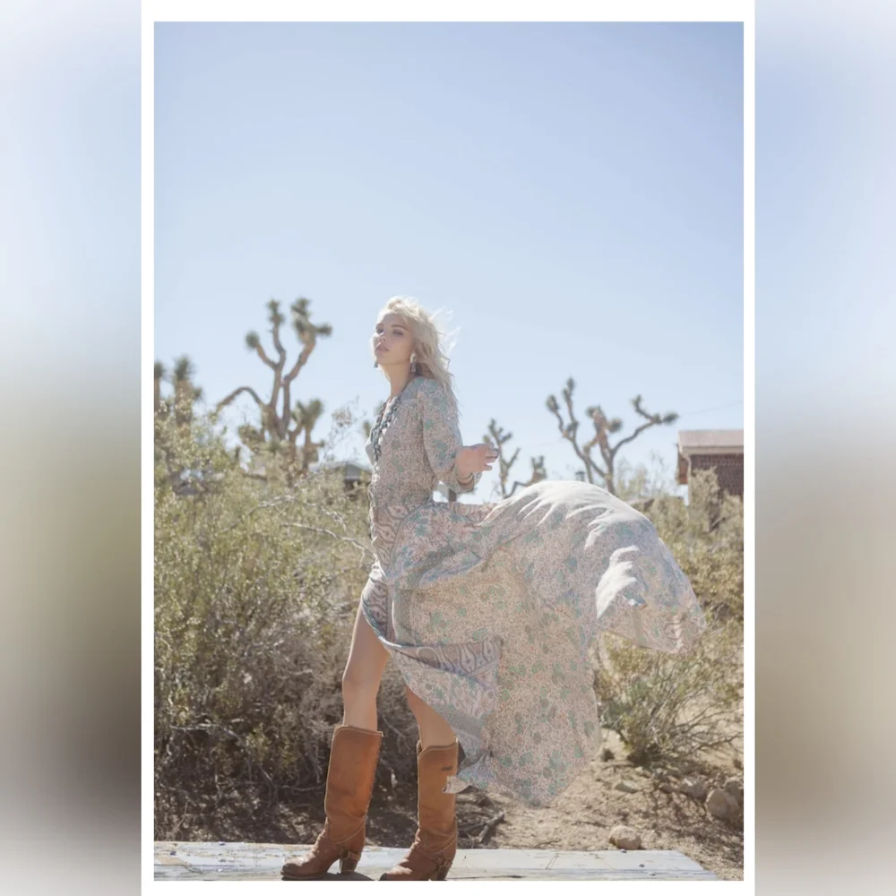 Spell Boho Blossom Gown Maxi Dress Sage Medium Original - Picture 3 of 15